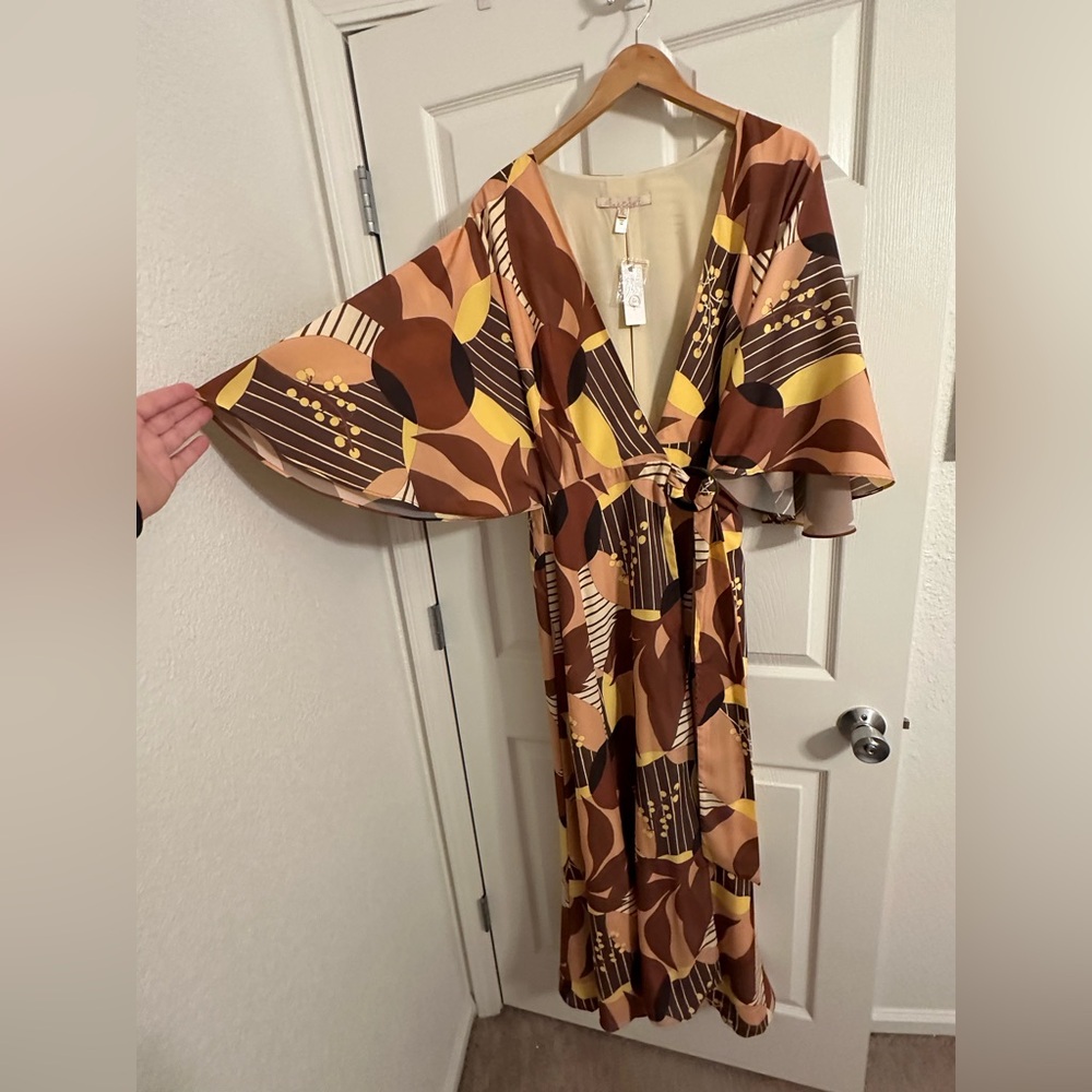 NWT Hutch Anthropologie Deep V Printed Wrap Dress XL - Picture 3 of 9